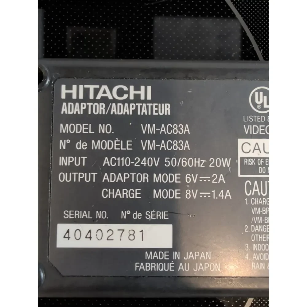 Genuine Hitachi VM-AC25A AC Power Adapter Battery Charger Camcorder OEM Tested